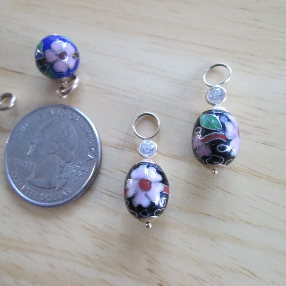 14K Gold Cloisonne  earring Enhancers / Pendant Lot of 4 - Picture 4 of 4